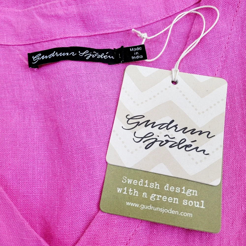 NWT GUDRUN SJODEN Magenta Pink Swedish Linen Button Front Midi Dress Large NEW - Picture 6 of 13